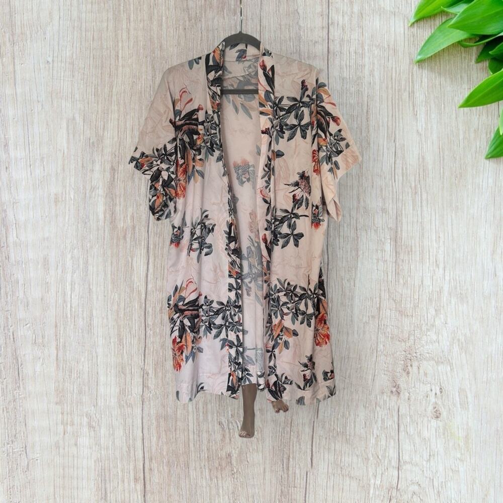Kimono tropical print button up dress or coverup - Picture 2 of 6